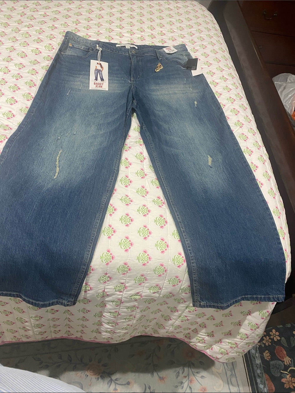 Celebrity Pink Blue Denim Jeans - Waistband Detail Wide Leg 17/33 NWT